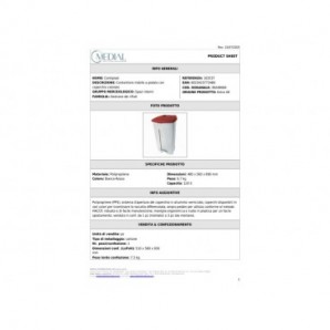 Contenitore mobile a pedale Medial Contiplast 120L in PP bianco-rosso 102537
