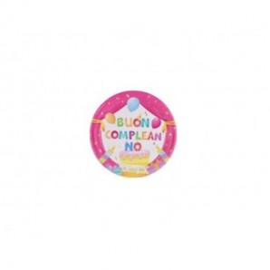 Piatti in carta Party Go Buon Compleanno rosa 18 cm - conf. 8 pz - AA0093-T
