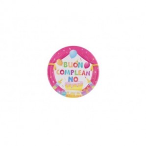 Piatti in carta Party Go Buon Compleanno rosa conf. 6 pz 23 cm AA0076-T