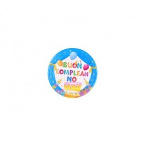 Piatti di carta Party Go Buon Compleanno azzurri conf. 8 pz 18 cm AC0069-T