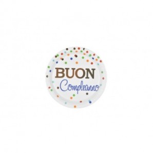 Piatti di carta Party Go Buon Compleanno pois colorati 18 cm - conf. 8 pz - AI0334