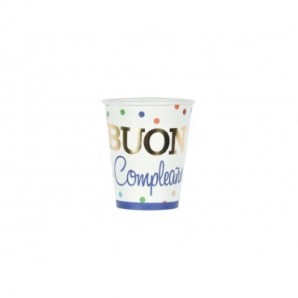 Bicchieri di carta Party Go Buon Compleanno pois colorati 27 ml - conf. 6 pz - AI0336