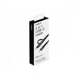 Cavo USB-C/USB-C Celly USBC2IN1 in nylon intrecciato con adattatore Lightning 100W - 1 m nero - USBC2IN1BK