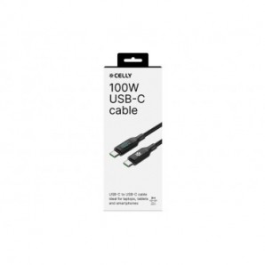 Cavo USB-C/USB-C in nylon intrecciato Celly - display LED - 100W - 2 m nero USBCUSBC100WLED