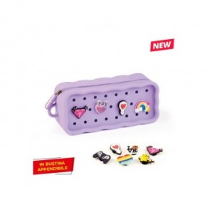 Astuccio a bustina in silicone Monikids Creative PIN-ME con spille decorative conf.da 12 pezzi in colori assortiti -