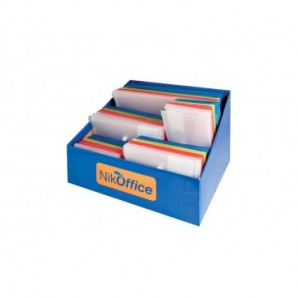 Espositore 120 buste con bottone Nikoffice varie misure in colori trasparenti assortiti - 01NIK214/ES