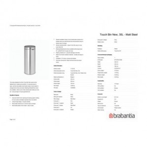 Pattumiera Brabantia Touch Bin New 29,5x32x72 cm 30 litri Inox Satinato - 115349_160049