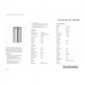 Pattumiera Brabantia Touch Bin New 30,2x43,5x72,7 cm 40 litri Inox Satinato - 114823_160051