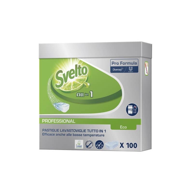 Detergente per lavastoviglie 3 in 1 Svelto ECO Professional 100 pastiglie 20 bianco conf. 100 pezzi - 100904028