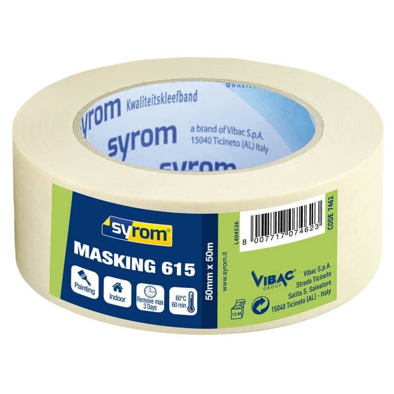 Nastro adesivo in carta Masking 615 SYROM avorio formato 50 mm x 50 m 7462_258234