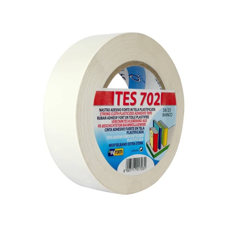 Nastro adesivo in tela Tes 702 SYROM formato 38mm x 25 m - materiale tela plastificata bianco - 1723_258854