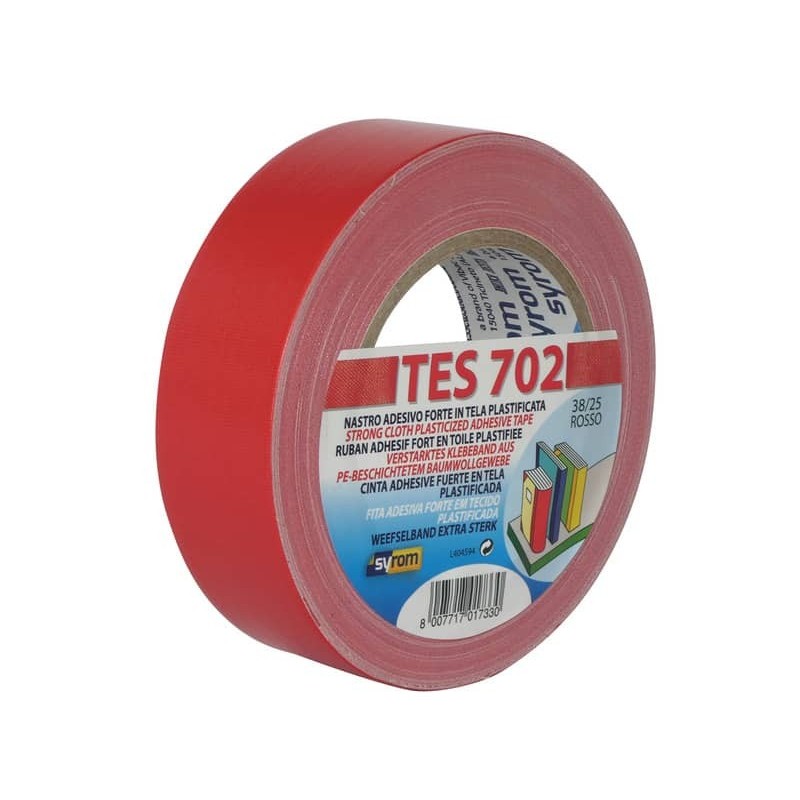 Nastro adesivo in tela Tes 702 SYROM formato 38 mm x 25 m - materiale tela plastificata rosso - 1733_259183