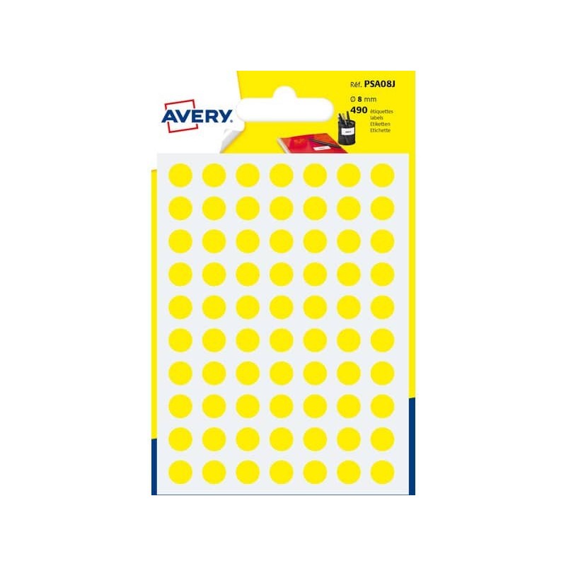 Etichette rotonde colorate AVERY giallo Ø 8 mm 7 fogli - PSA08J_160246