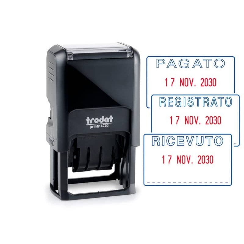 Datario con testo PAGATO TRODAT PRINTY ECO 4750/L2 in plastica 41x24 mm blu-rosso - 141062_269783