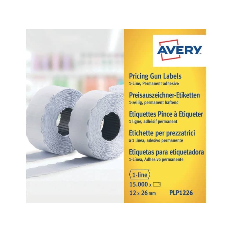 Rotolo 1500 etichette per prezzatrici permanenti AVERY 12 x 26mm PLP1226