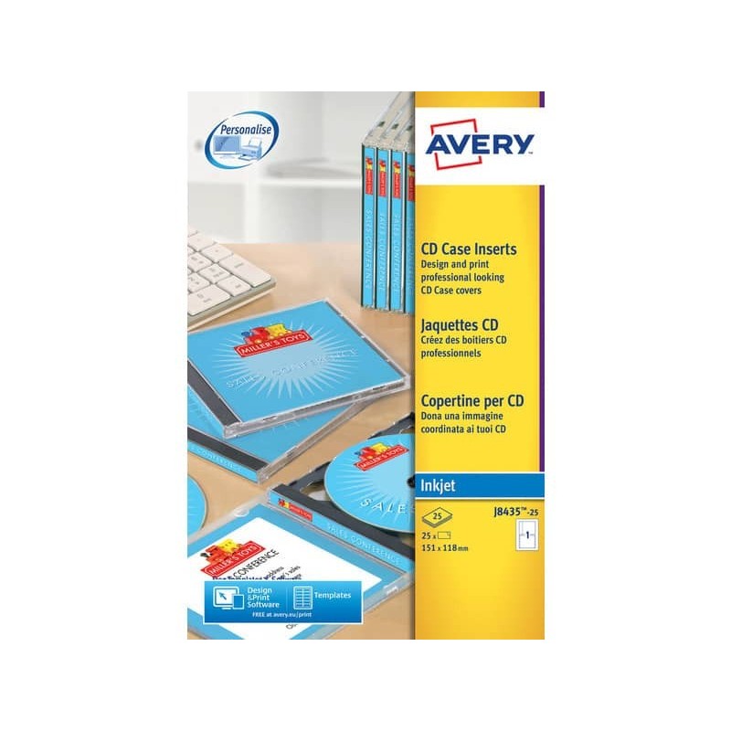 Copertine scrivibili per CD/DVD AVERY 151x118mm 25 fogli - J8435-25_534543