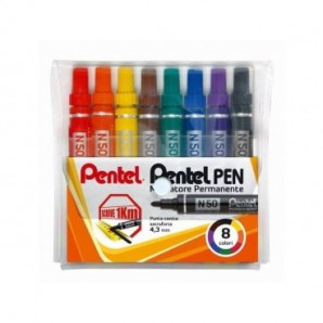 Marcatore permanente Pentel Pen N50 punta conica 4.3 mm assortiti 8 pezzi - N50-8_309412