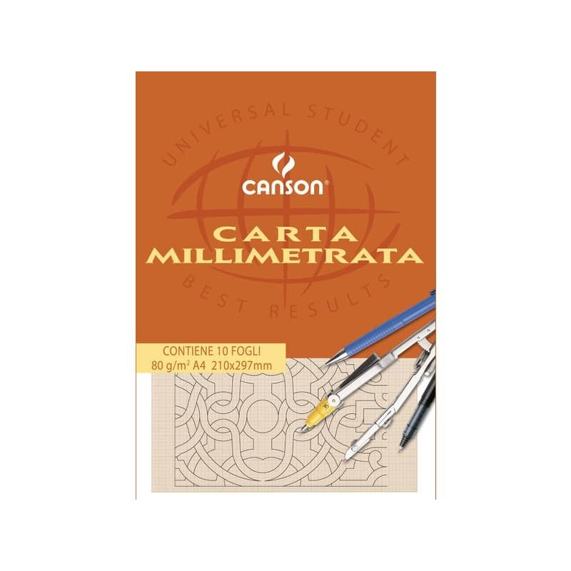 Blocco da disegno CANSON carta millimetrata bianco/arancio 80 g/m² 10 fogli A4 - C200005812_488607