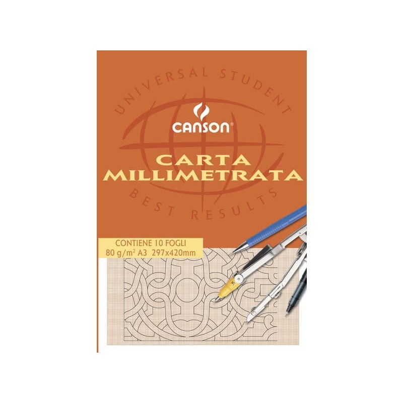 Blocco da disegno CANSON carta millimetrata bianco/arancio 80 g/m² 10 fogli A3 - C200005824_488623