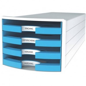 HAN Cassettiera a 5 cassetti System Box, 27,5 x 33 x 32 cm, Struttura  Grigio, Cassetti Azzurro Trasparente - Cassettiere
