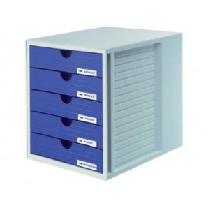 Cassettiera SYSTEMBOX HAN in polistirolo con 5 cassetti chiusi blu 1450-14