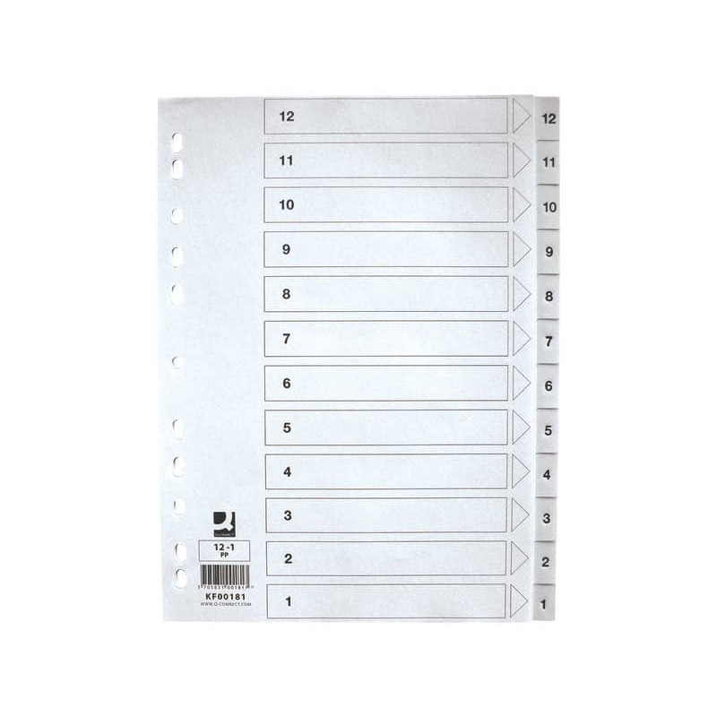 Divisore numerico Q-Connect bianco 22,5x29,7 cm ppl 1-12 KF00181