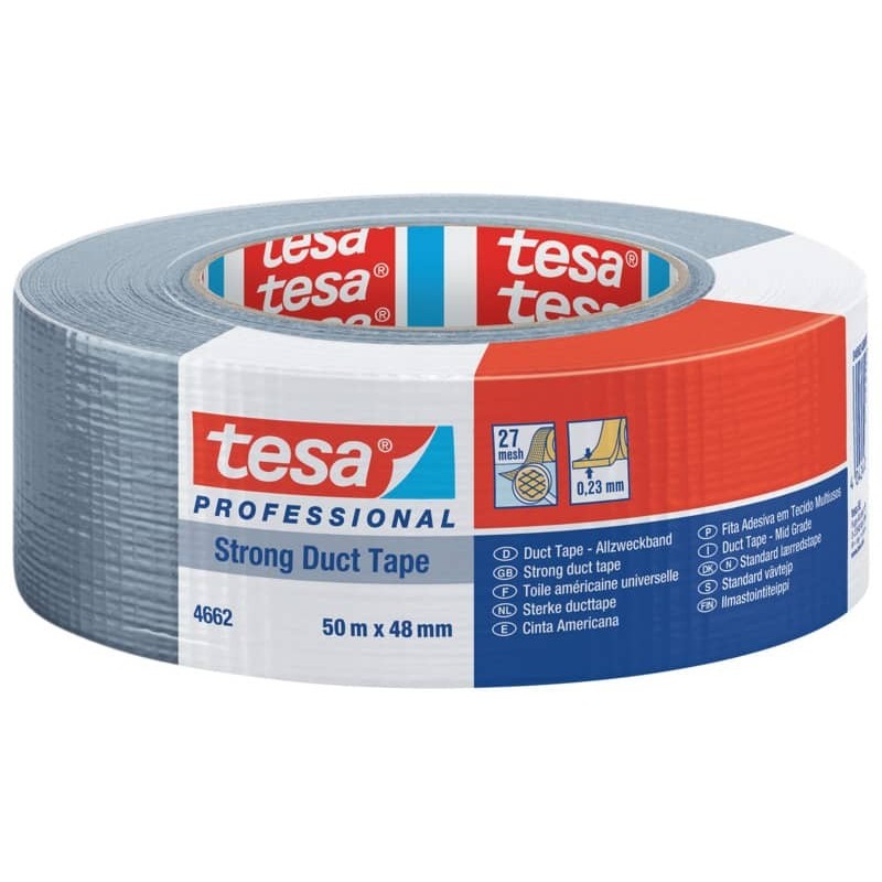 Nastro isolante tesa duct 4662 in tessuto plastificato trasparente 27 mesh 48 mm x 50 m grigio - 04662-00086-02