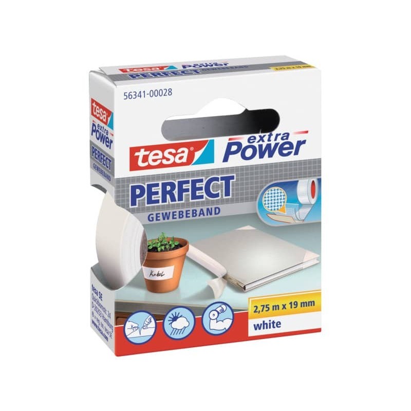 Nastro adesivo in tela tesa extra Power®Perfect plastificato 19 mm x 2,75 m bianco - 56341-00028-03