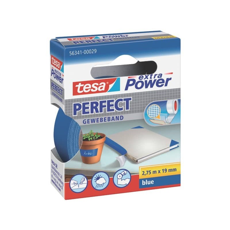 Nastro adesivo in tela tesa extra Power®Perfect plastificato 19 mm x 2,75 m blu - 56341-00029-03