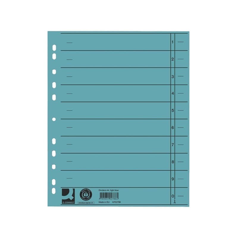 Separatore per archivio con perforazione universale Q-Connect 24x30 cm 230 g/m² blu conf. da 100 - KF02786