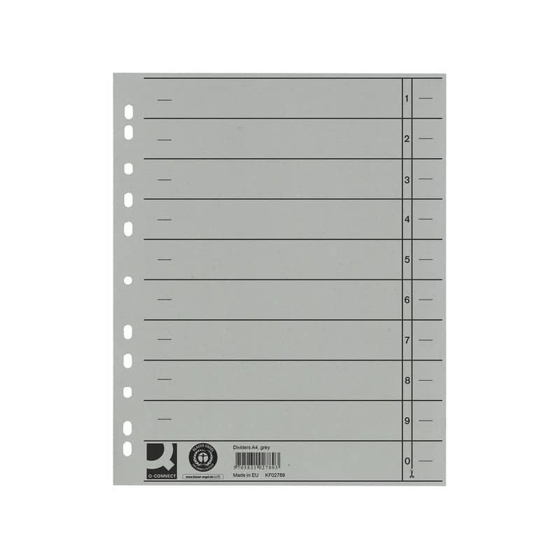 Separatore per archivio con perforazione universale Q-Connect 24x30 cm 230 g/m² grigio conf. da 100 - KF02789