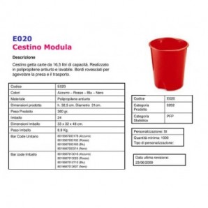 Cestino gettacarte FELLOWES Modula 16.5 l rosso 32,5x31 ø cm E020RO_170352