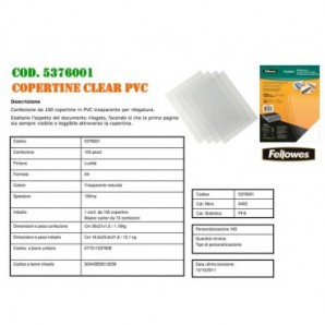 Copertine per rilegatrici FELLOWES Clear PVC A4 150my conf.100 pz - 5376001_159433