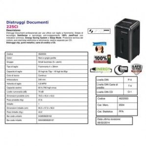 Distruggidocumenti uso frequente FELLOWES Powershred 225Ci nero 24 taglio a frammento - 4622003_475644