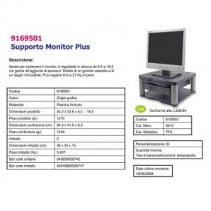 Supporto FELLOWES Premium Plus per monitor plastica riciclata grafite 34,3x33,3x6,4-16,5 cm - 9169501_611929