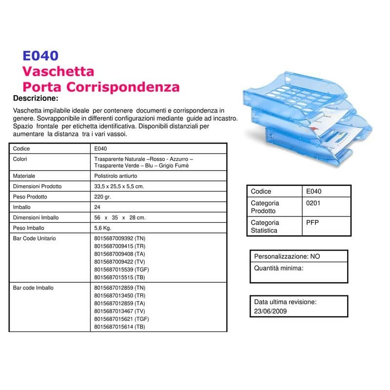 EXACOMPTA Set 4 Vaschette portacorrispondenza Combo Midi 113299SETD, in