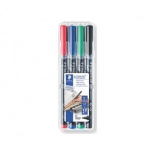 Penne a punta sintetica Staedtler Lumocolor permanent pen 317 M assortiti astuccio da 4 pezzi - 317 WP4_500100