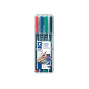 Penne a punta sintetica Staedtler Lumocolor permanent pen 318 F assortiti astuccio da 4 pezzi - 318 WP4_500186