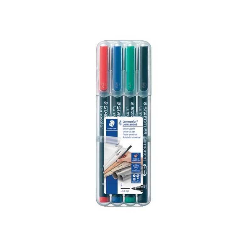 Penne a punta sintetica Staedtler Lumocolor permanent pen 318 F assortiti astuccio da 4 pezzi - 318 WP4_500186