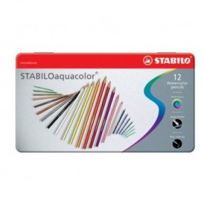 Matite colorate acquarellabili Stabilo aquacolor® scatola in metallo assortiti Conf. 12 pezzi - 1612-5_164250