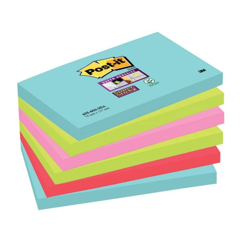 Foglietti Post-it® Super Sticky Miami assortiti conf. 6 blocchetti da 90 ff - 655-6SS-MIA_159970