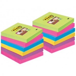 Foglietti Post-it® Super Sticky Note a righe 76x76 mm assortiti conf. 12 blocchetti da 90 ff - 654-12SSUC_766619