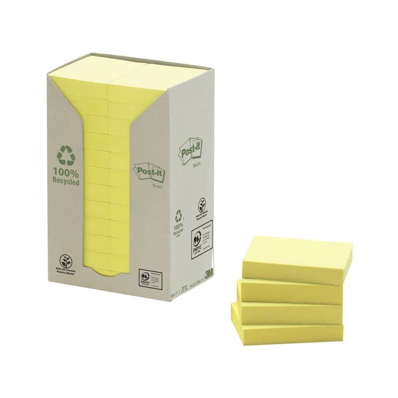 Foglietti Post-it® Notes Giallo in carta riciclata conf. torre da 24 blocchetti da 100 ff - 653-1T_766693