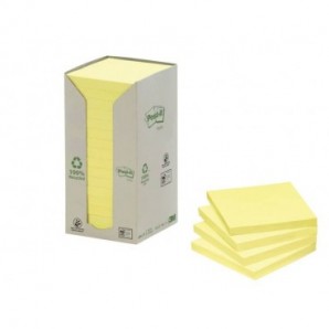 Foglietti Post-it® Notes Giallo 76x76 mm carta riciclata Torre da 16 blocchetti da 100 ff - 654-1T_766708