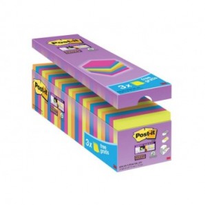 Foglietti Post-it® Super Sticky Notes assortiti neon conf. 21 blocchetti + 3 gratis da 90 ff - 654- P24SSCOL-EU_308919