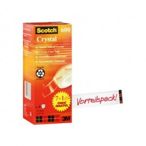 Nastro adesivo Scotch® Crystal 600 supertrasparente 19 mm x 33 mt Value Pack 7+1 GRATIS - 6-1933R8