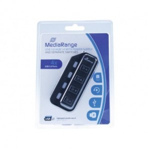 Hub Media Range USB 3.0 con quattro porte con interruttori separati e alimentatore - MRCS505