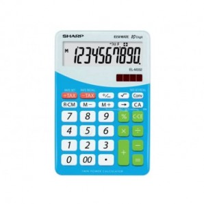Calcolatrice da tavola a 10 cifre SHARP con funzioni di calcolo dell'imposta e conversione di valuta blu - SH-ELM332BBL_164244