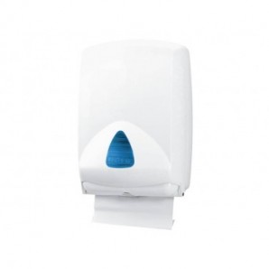 Distributore maxi di carta asciugamani QTS in ABS con capacità 500 foglietti bianco con vetrino blu - IN-FO1/WRN