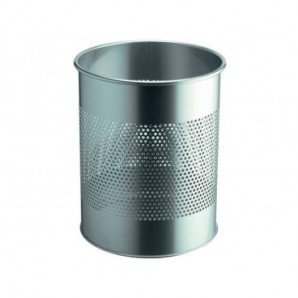 Cestino gettacarte DURABLE cilindrico con superficie perforata 165mm acciaio argento metallizzato - 331023_015918